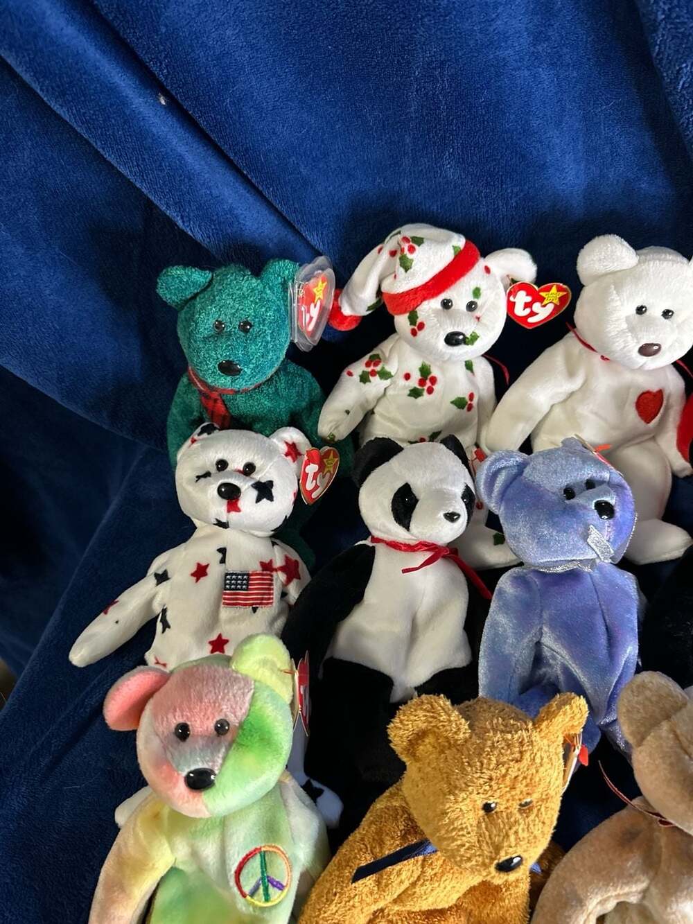 Lot of 14 Ty Beanie Babies including Peace, Glory, 1999 Signature, and Holiday B